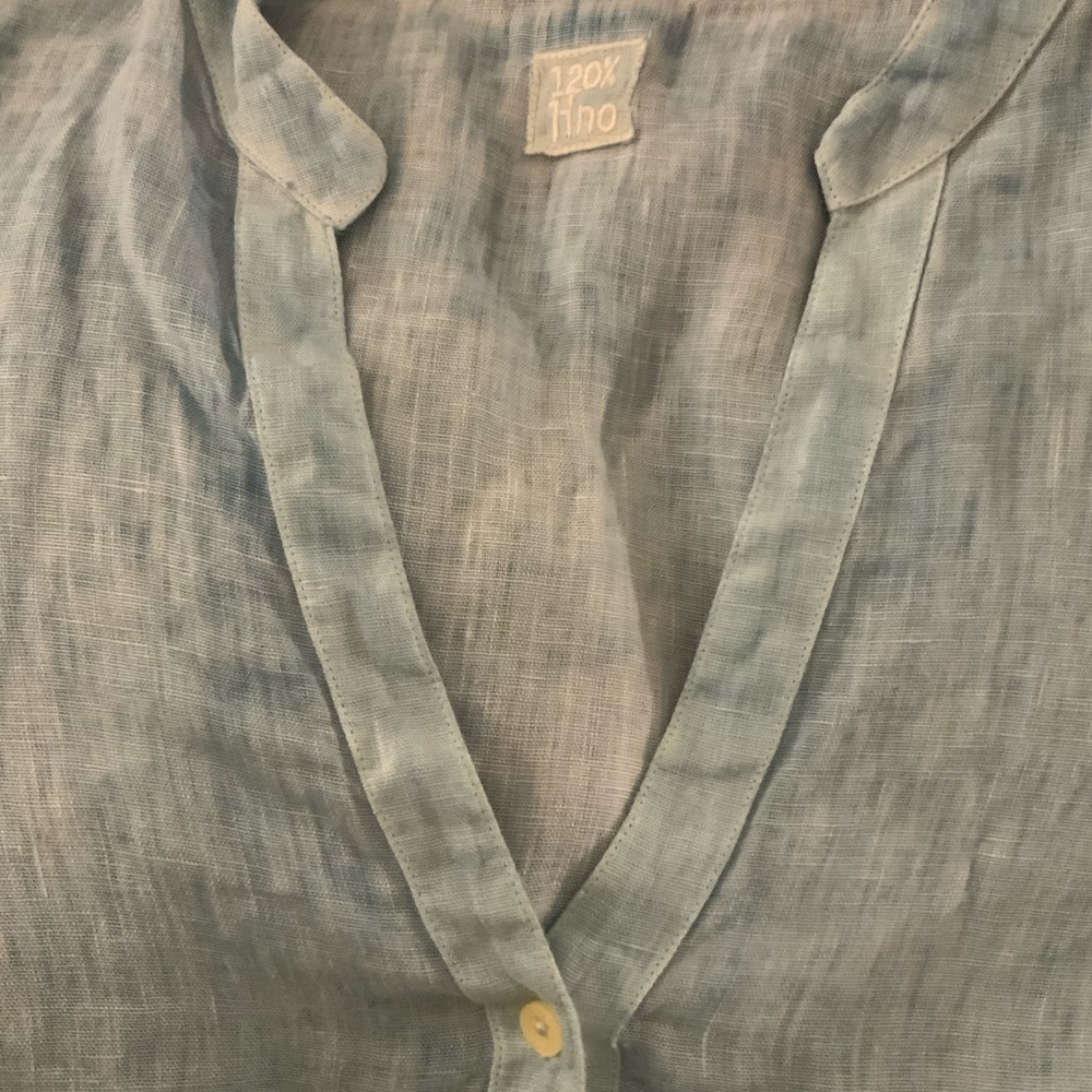 Relaxed Light Blue Linen Button-Down Blouse - Picture 8 of 8